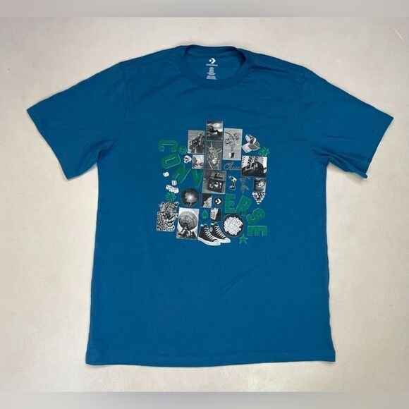 Converse Collage Graphic T-shirt Men Small Blue Short Sleeve - Picture 1 of 5